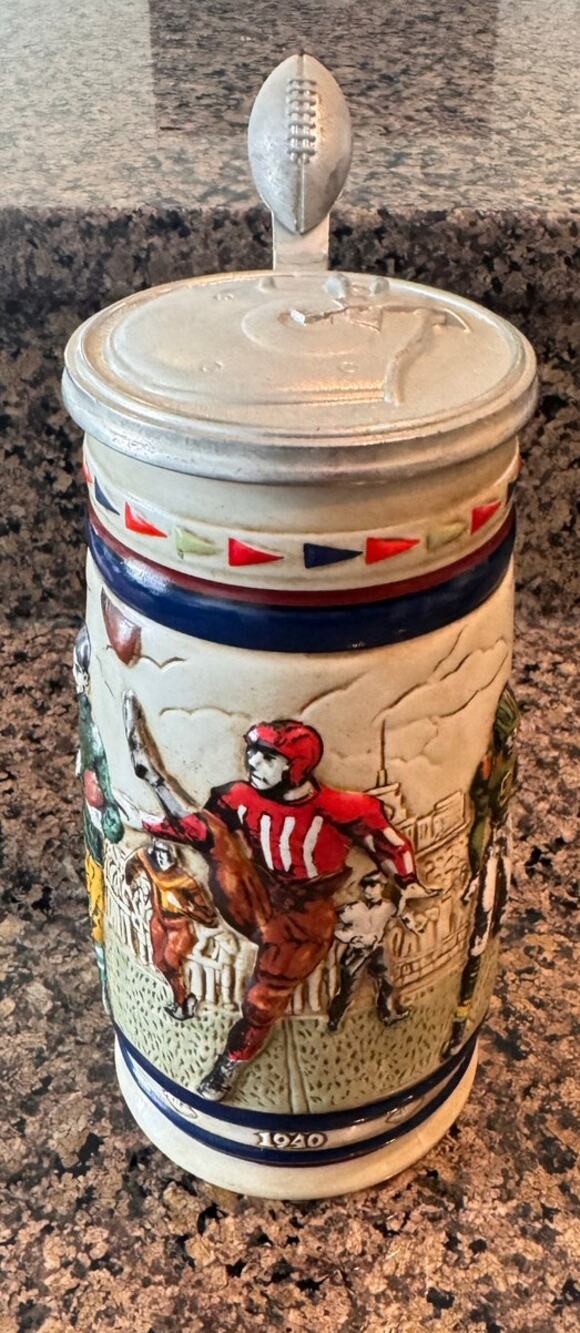 Vtg 1983 Avon Collectibles Lidded Beer Stein Football 1900-1980 Ceramarte